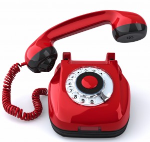 Red retro-styled telephone. Hang up!